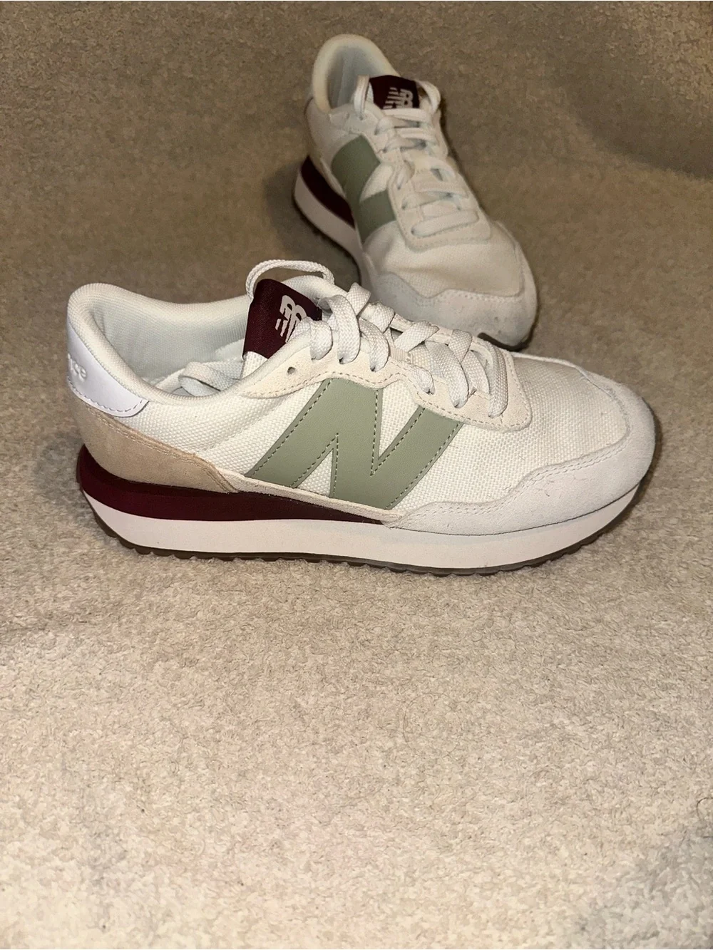 New Balance White Sage Green and Burgundy Retro Runner